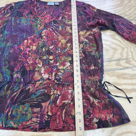 CHICO’s 100% Silk Sheer Chiffon Blouse Top Multicolor Size 3 14 Goblincore Indie - Picture 10 of 11